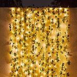 32.8 Feet Fake Vines with 100 LED Outdoor String Lights, Artificial Plants, Patio Decor, Garland Plants,Fake Leaves for Balcony Decor/Outdoor Wall Decor/Garden Decor/Party (Battery Powered)