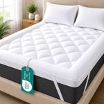 Linens World Mattress Topper Double Bed 10cm Thick, Quilted Super Soft Microfiber Topper, 1200GSM Fiber Fill, Washable with Strong Elastic Straps for Extra Comfort (137×190cm)
