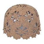 ZLYC Women Cotton Crochet Skull Cap Handmade Knit Cutout Floral Beanie Hat, Plain Brown, One Size