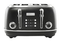 Haden Heritage 4 Slice Wide Slot Stainless Steel Toaster with Adjustable Browning Control & Non-Slip Feet, Black & Chrome