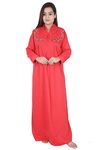 Glossia Fashion Red Solid Embroidered Warm Fleece Fabric Women Maxi Woolen Nighty/Night Gown(Free Size; WNTY-D18-RD)