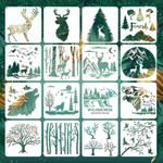 Forest Deer Stencils for Painting on Wood,16 Pcs Forest Mountain Tree Moon Animal Spray Paint Stencil for Wood Buring,Drawing Stencils for Crafts Reusable on Wood, Floor, Wall, Tile Fabric