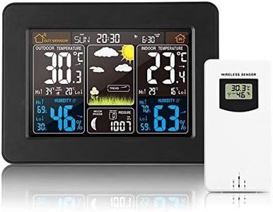 Estación meteorológica inalámbrica digital colorido reloj de pronóstico meteorológico con sensor al aire libre, termómetro interior y exterior con hora, fecha, temperatura, humedad, barómetro, alarma,