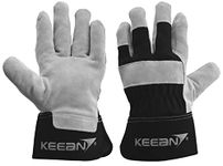 Keean Rigger Canadian Palm Split Leather Grey/Black Glove Wear Cut and Tear Resistant Heavy Duty Industrial Cotton Comfort Fit For Machine Handling Movers Welding Works