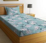 NHD HOME Premium Glace Cotton 180 TC Flat Single Bedsheets Breathable | Wrinklefree (Size-60 X 90 Inch) with 1 King Size Pillow Covers (Size-17 X 27 Inches, Pastle & Dark Green Floral)