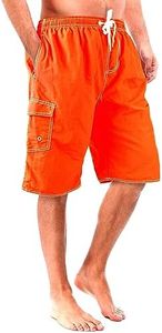 Srnede Mens Swim Trunks Swimming Trunks Swim Shorts Quick Dry 11 Inch with Mesh Lining Funny Swimwear Bathing Suits Neon Orange