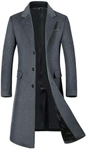 Mordenmiss Men's Long Slim Peacoat Winter Business Wool Blazer Gentlemen Trench Coat, Style 2 Gray, Large