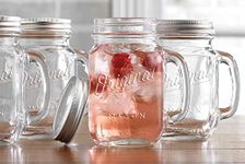 Mason Jar 16 Oz. Glass Mugs with Handle and Lid Set Of 4 - Home Essentials & Beyond - Old Fashioned Drinking Glass Bottles Original Mason Jar Pint Sized Cup Set.