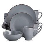 vancasso Moda Matte Dinnerware Set - 16 Pieces Dinner Set Grey Stoneware Crockery with 10.5in Dinner Plate, 8in Dessert Plate, 900ml Bowl and 360ml Mug, Service for 4