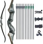 Tongtu 60" Archery Takedown Recurve Bow and Arrow for Adult Right Hand Hunting Wooden Bow Set with 12pcs Carbon Arrows Target Practice Shooting Outdoor 30/40/50/60LBS (60LBS, Bronze Cyan)