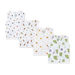 The Boo Boo Club GOTS Certified Organic Muslin Cotton Button Jabla | Pack of 4 White Colour Animal & Fruit Printed Jhabla | 0-3 Months Baby | Summer Wear Jabala for Baby | Sleeveless Regular Fit Vest