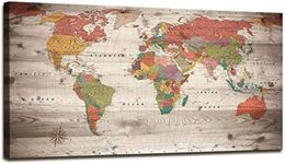 World Map Wall Art for Living Room Decor World Map Poster HD Photo Canvas Prints Modern Large Framed Art Map of The World Vintage Artwork Wall Maps Pictures for Office Wall Travel Memory Home Decor