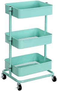 SONGMICS Chariot Ã€ 3 Niveaux, Desserte, Ã‰tagère De Rangement Mobile, Tablette Réglable En Hauteur, Avec 2 Freins, Montage Facile, Pour Salle De Bain, Cuisine, Bureau, Vert Menthe BSC60M