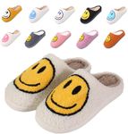 rosyclo Smile Face Slippers, Women's Retro Soft Cute Indoor Outdoor Happy Face Shoes, Cozy Trendy Plush Comfy Warm Fluffy Slip-on Home Slipper for Women Men, White, 6.5-7.5 Women/6-7 Men