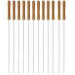 Oriley 12 Inch Stainless Steel Barbeque Skewers Set Rounded/Square BBQ Sticks with Wooden Handle Reusable Metal Kabab Grill Tool for Outdoor Tandoor Kebab Grilling (Pack of 12)