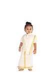 Bhandari Fashion Kanchipuram silk Golden Borader Dhoti And Shirt with chain Accessories Traditional Dress Short Sleeve Shirts For Boys (7-8 Years, White)