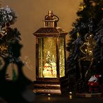 Lewondr Christmas Snow Globe, Lighted Lantern Snow Globe Music Box with Water Swirling Glitter, Xmas Winter Snowman Scene Musical Snow Globe with Timer, Gift for Girls Girlfriend Women, Black Gold