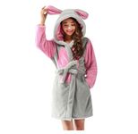 CuteOn Unisex Couple Womens Mens Cartoon Animal Coral Fleece Hooded Wrap Dressing Gown Housecoat Bathrobe Cosplay Mouse Medium