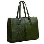 HYATT Leather Accessories Full-Grain Natural Cro Leather Ladies Handbags & Sling Shoulder Tote Bags For Women Laptop Big Size Branded Stylish. Size- L-16 X H-12.5 x W- 4.5 Inches (OLIVE GREEN)