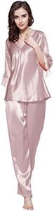 LilySilk Silk Pajama Sets for Women 100% Mulberry Silk 3/4 Sleeves V Neck Pjs Sleepwear L, Rosy Pink