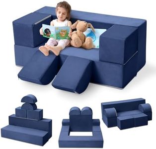GarveeHome Kids Play Couch, 6Pcs Modular Kids Play Sofa for Playroom Bedroom, Kids Modular Couch Toddler Foam Sofa, Kids Convertible Sofa with Removable Cover, Navy Blue