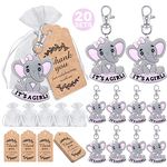 MOVINPE 20 Sets It's a Girl Baby Shower Return Favors for Guests, Pink Baby Elephant Keychains + Organza Bags + Thank You Kraft Tags for Elephant Theme Party Favors, Girls Kids Party Supplies