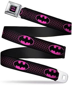Buckle-Down Seatbelt Buckle Belt, Batman Shield Chain Link Black/Hot Pink, X-Large, 32 to 52 Inches Length, 1.5 Inch Wide