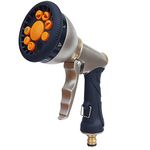 LAFILLETTE High Pressure Metal Water Gun Garden Hose Nozzle Spray with 8 Way Spray Pattern