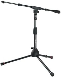 Gator Frameworks Short Tripod Base Microphone Stand with Soft Grip Twist Clutch, Boom Arm, and Both 3/8" and 5/8" Adapters (GFW-MIC-2621)