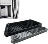 Silicone Refrigerator Drip Pan Catcher 2 packs, Protects Ice and Water Dispenser Pan From Spills,Fit Refrigerator Water Tray, Coffee Machine Tray Recycle and Dry Quickly (Rectangular, Black+Grey)