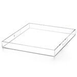 ATOZONE Extra Large Clear Modern Acrylic Ottoman Tray with Cutout Handles 22x22 Inch Over-Sized Serving Tray Organizer Boot Tray Decorative Tray for Living Room Bedroom Entryway and Kitchen Tabletop