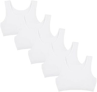 Donella Girls Training Bras - Soft Cotton Kids Sports Bra, 5 Pack Crop Tops, White, Age: 14-15