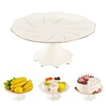 DUJUST 10 Inch Round White Elegant Porcelain Cake Stand, British Style Serving Tray with Golden Trim, Food Grade Dessert Display Stand, Beautiful Gift for Tea Party & Home Décor