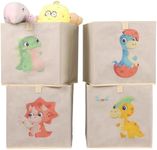 Navaris Toy Storage Boxes - Kids Bedroom Cube Baskets w/Pull-Out Loop - Fabric Collapsible Box Drawers Unit for Shelves - Compatible with Ikea Kallax Inserts - Set of 4 Dinosaurs