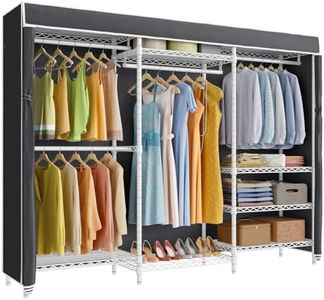 VIPEK V5C Plus Portable Wardrobe Closet with Cover, Heavy Duty Covered Clothes Rack Freestanding Closet Rack with Adjustable Shelves, White Metal Clothing Rack with Black Cover, Max Load 1040LBS