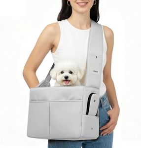 Small Dog Cat Sling Carrier 11 lbs, Crossbody Pet Bag with Firm Support Mat | Firm Support Mat Helps Prevent Sagging, Soft Padded Adjustable Shoulder Strap, 7 Storage Pockets, 15.7" x 8" x 11", Grey