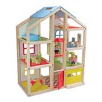 Melissa & Doug Hi-Rise Wooden Dollhouse and Furniture Set (1:12 Scale Dollhouse, Open-Sided, Multi-Color, 18 Pieces, 76.2 cm H × 60.325 cm W × 33.02 cm L)