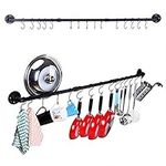 Pot Rack Wall Mount, Kitchen Black Pot Bar Rail Utensil Rack, Pot and Pan Organizer Hanging, Hanging Pot Rack with 15 Hooks, 50.4 Inch