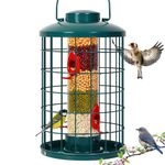 Cage Bird Feeders Squirrel-Proof - 3 Lbs - Metal Wild Bird Feeder Hanging Outside Detachable Cleaning, Tube Feeder with 4 Feed Ports, Green