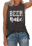 Beer Babe Tank Tee Women's Drinking Funny Letter Sleeveless Casual T-Shirt Summer Beach Tops - Grey - Medium