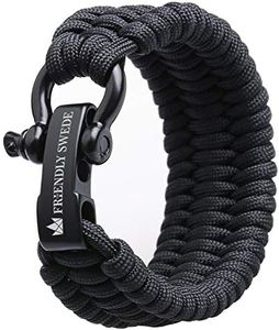 The Friendly Swede Trilobite Extra Thick Paracord Bracelet with Stainless Steel Black Bow Shackle, Survival Bracelets, Paracord Bracelets for Men - Adjustable Size - Black - Small Fits 6-7" Wrists