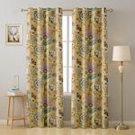 Cloth Fusion Printed Blackout Curtains 7 Feet Long Set of 2 Room Darkening Door Curtain with Grommet (Yellow Garden)