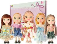 JING SHOW BUSSINESS 5 Sets Doll Clothes for 6 inch Mini Doll ，Include 5 Pieces Girl Mini Dolls, 5 Sets Handmade Doll Clothes and 5 Pairs of Doll Shoes