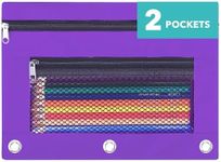 ASBEFORE Pencil Pouch for 3 Ring Binder - 3 Hole Zipper Pen Case Bag Holder Bulk Accessories Clear Window Aesthetic Organizer Pockets (Purple, 1)