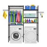 Untyo Laundry Room Shelves,Over Washer and Dryer Storage Shelf, with 5 Tier Adjustable Shelves and Rotatable Hooks, 63.8" L x 13.4" D x 77.6" H, Black