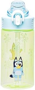 Zak Designs Sage Bluey Kids Water Bottle For School or Travel, 16oz Durable Plastic Water Bottle With Straw, Handle, and Leak-Proof, Pop-Up Spout Cover (Bluey & Bingo)