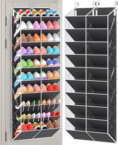 UVIAHOMI 30 Pairs Over the Door Shoe Organizer, Clear Pockets Hanging Shoe Storage for Closet, 10-Tier Door Shoes Rack Storage Fit All the Family's Sneakers, Boots, Heels, Dark Grey