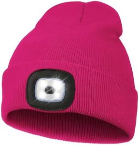 Gifts for Men Dad, LED Beanie Hat with Light, Rechargeable Hands Free Headlamp Warm Knitted Cap, Gadgets Gifts for Camping (Rose Red)