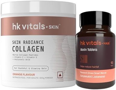 HealthKart hk vitals Skin Radiance Marine Collagen Supplement (Orange, 200g) & Biotin 10000mcg (90 Tablets) Combo Pack| Supplement for Hair Growth
