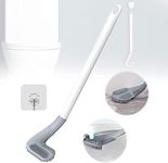 BIGXEN Long Handle Toilet Cleaner Silicone Brush 360° Flexible Deep Cleaning Toilet Bowl - Silicone Flex Flexible Bristles Toilet Brush with Holder Stand Brush(Hockey Stick Shape)